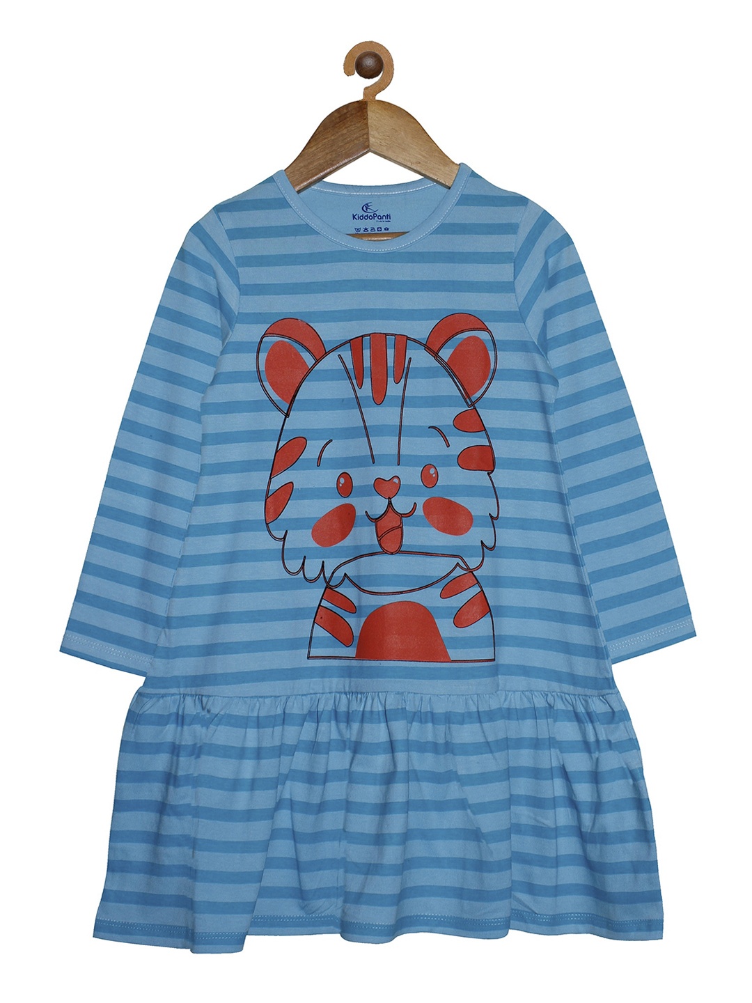 

KiddoPanti Girls Blue Striped Drop-Waist Dress