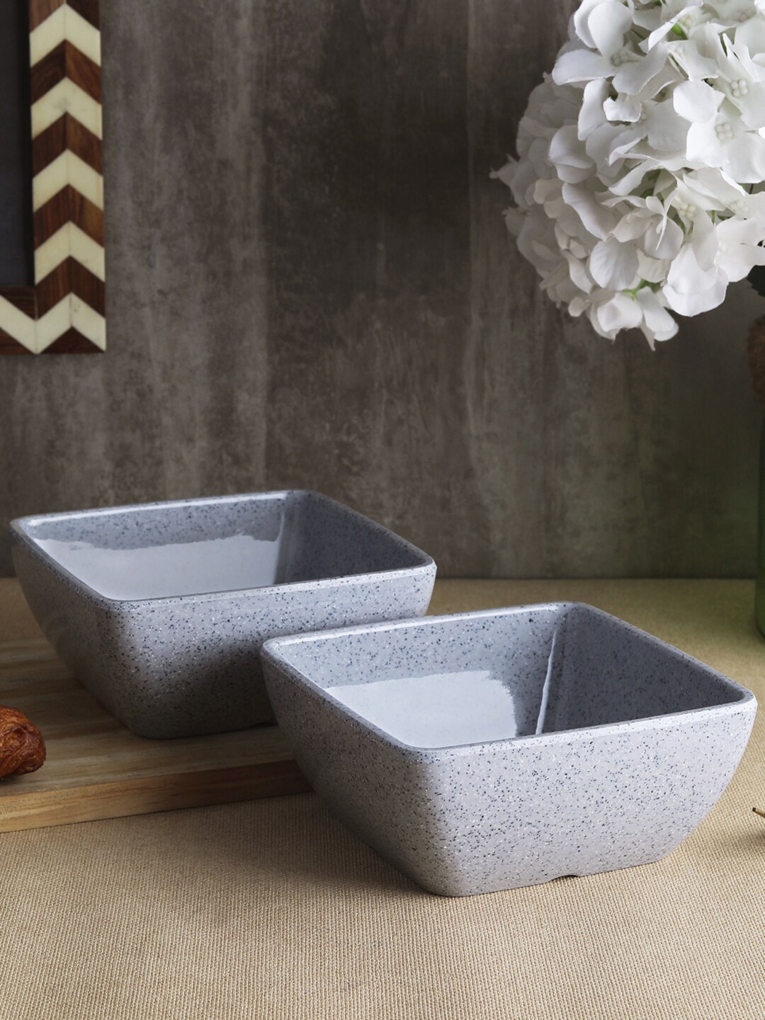 Servewell Grey Printed Set of 2 Square Serving Bowls
