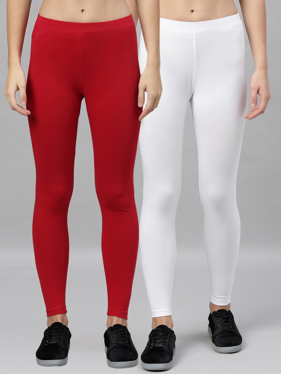 

Kryptic Women Pack Of 2 Solid Ankle-Length Leggings, Red