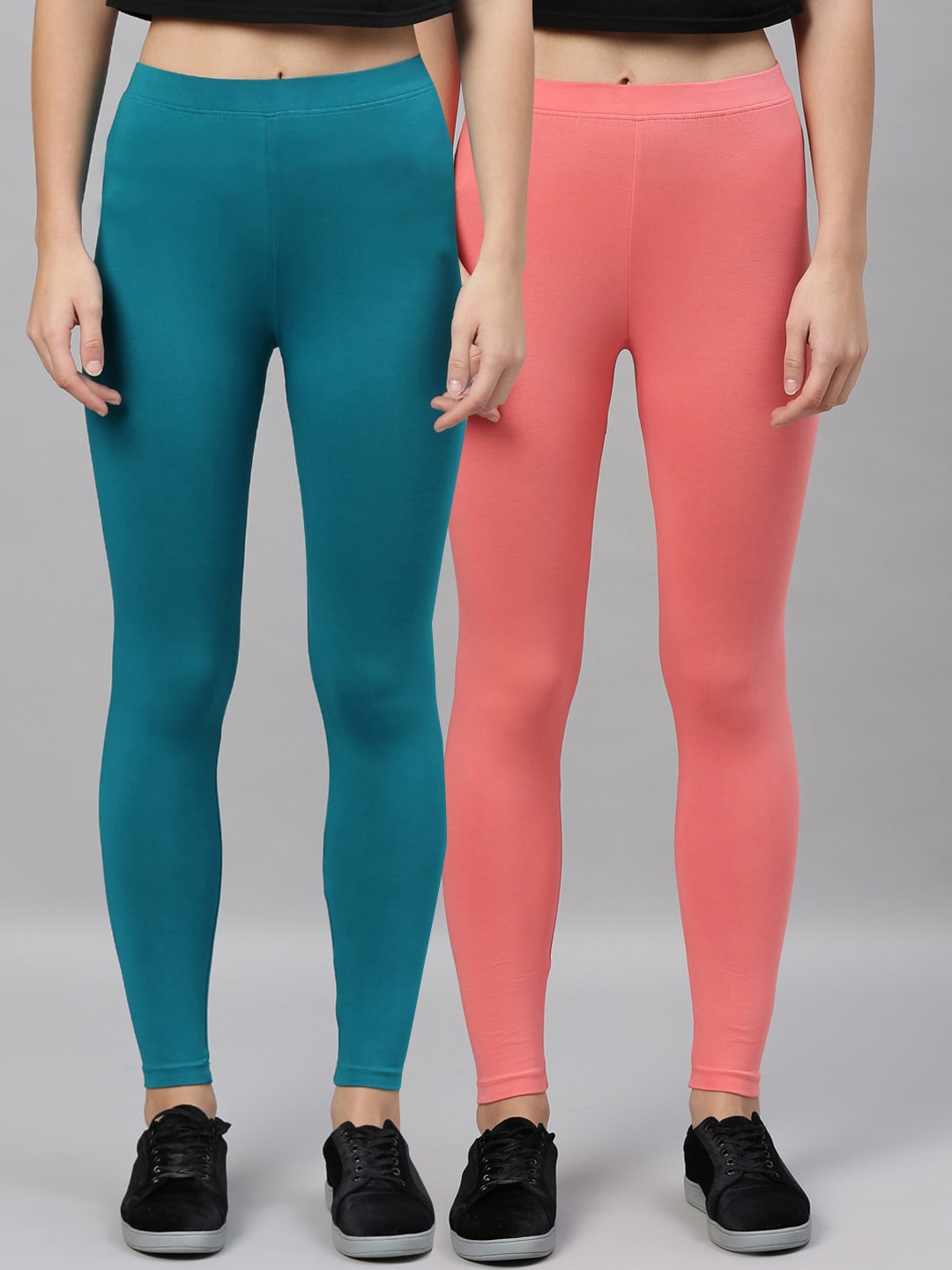 

Kryptic Women Pack Of 2 Solid Ankle-Length Leggings, Peach