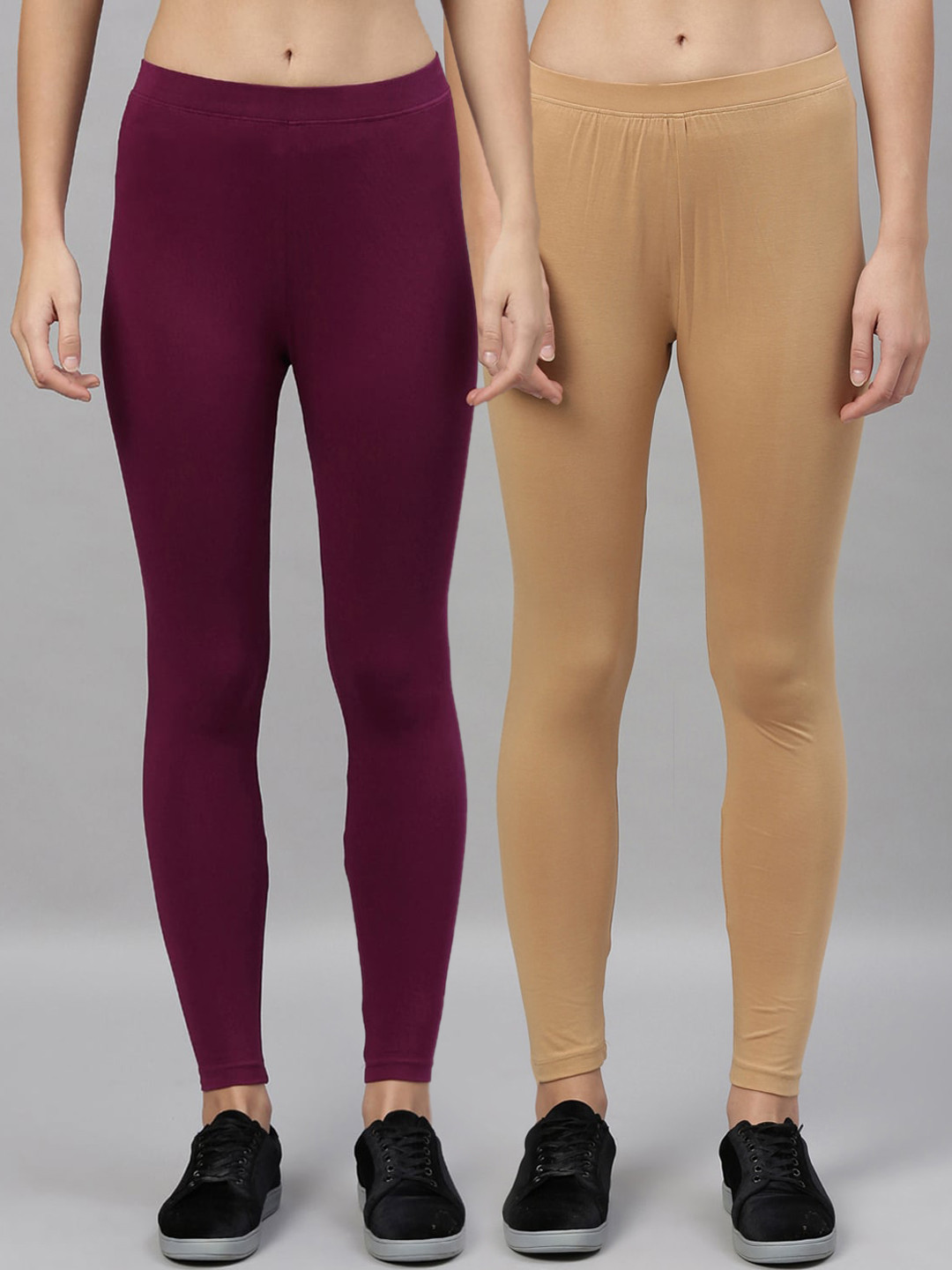 

Kryptic Women Pack Of 2 Solid Ankle-Length Leggings, Beige