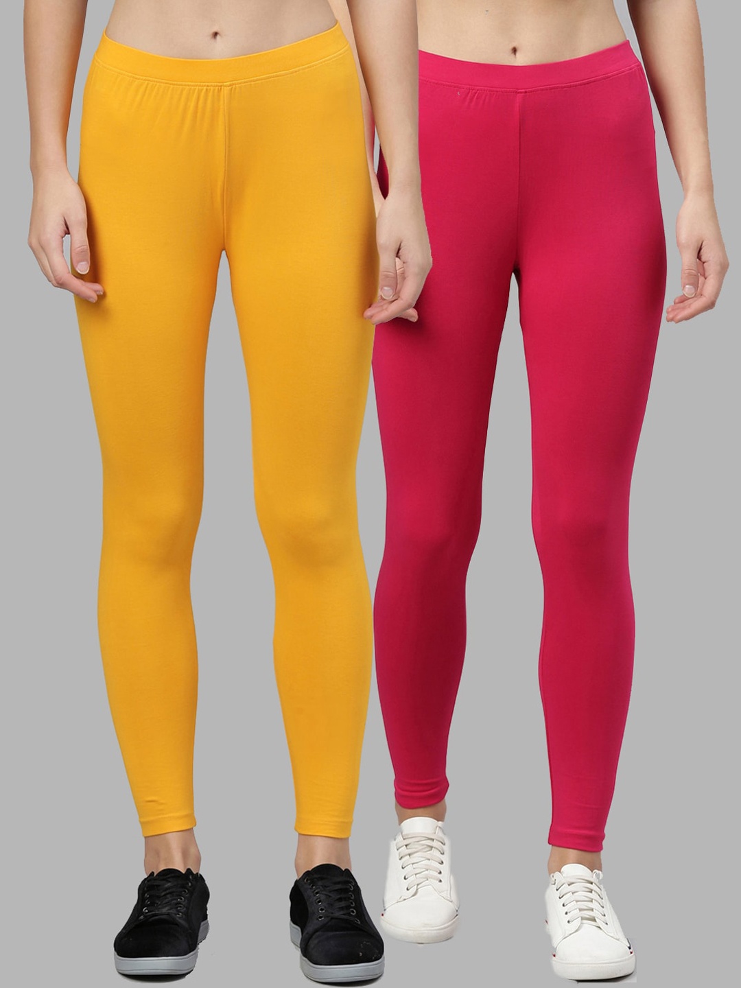 

Kryptic Women Pack Of 2 Solid Ankle-Length Leggings, Yellow