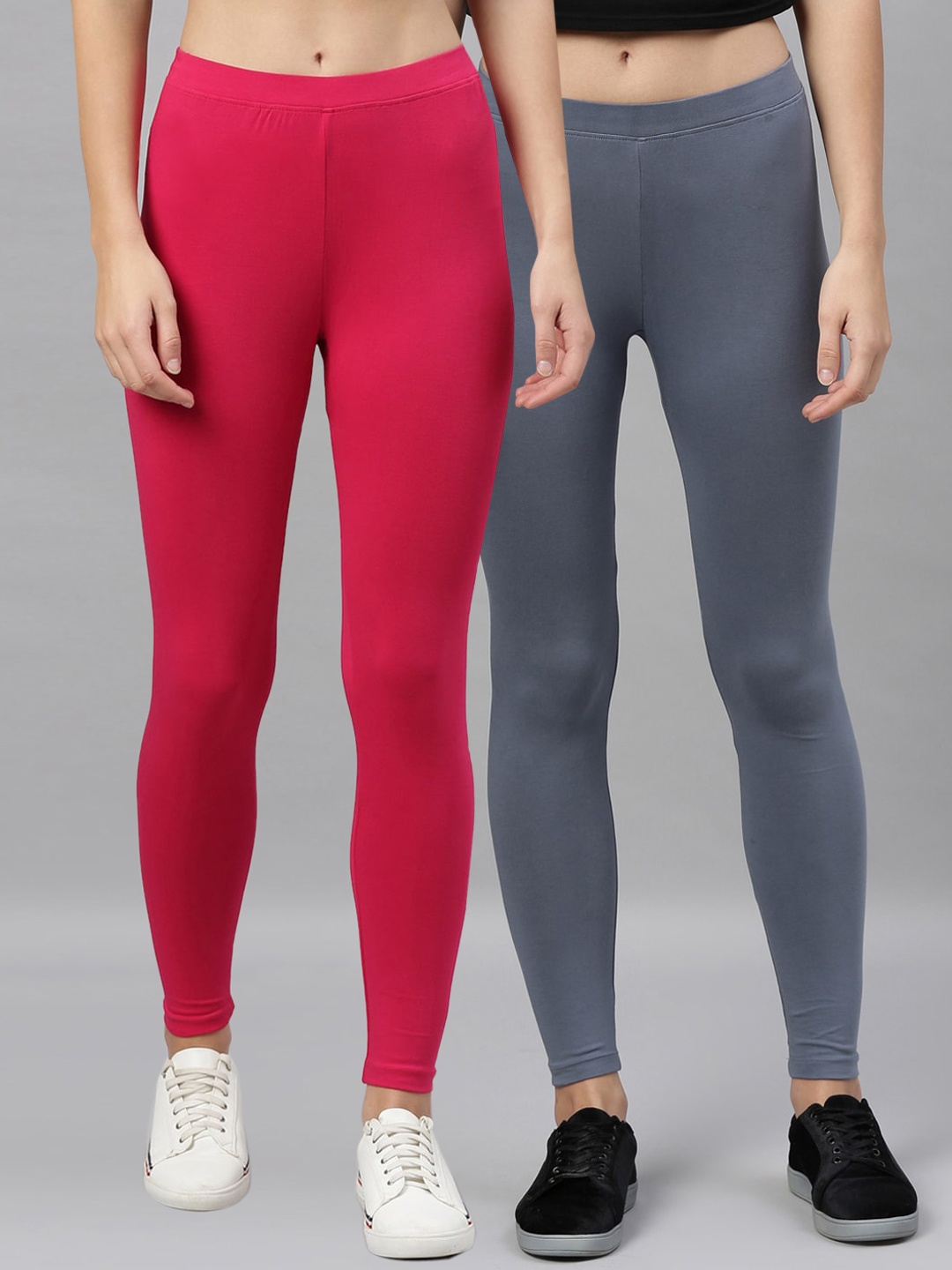 

Kryptic Women Pack Of 2 Solid Ankle-Length Leggings, Pink