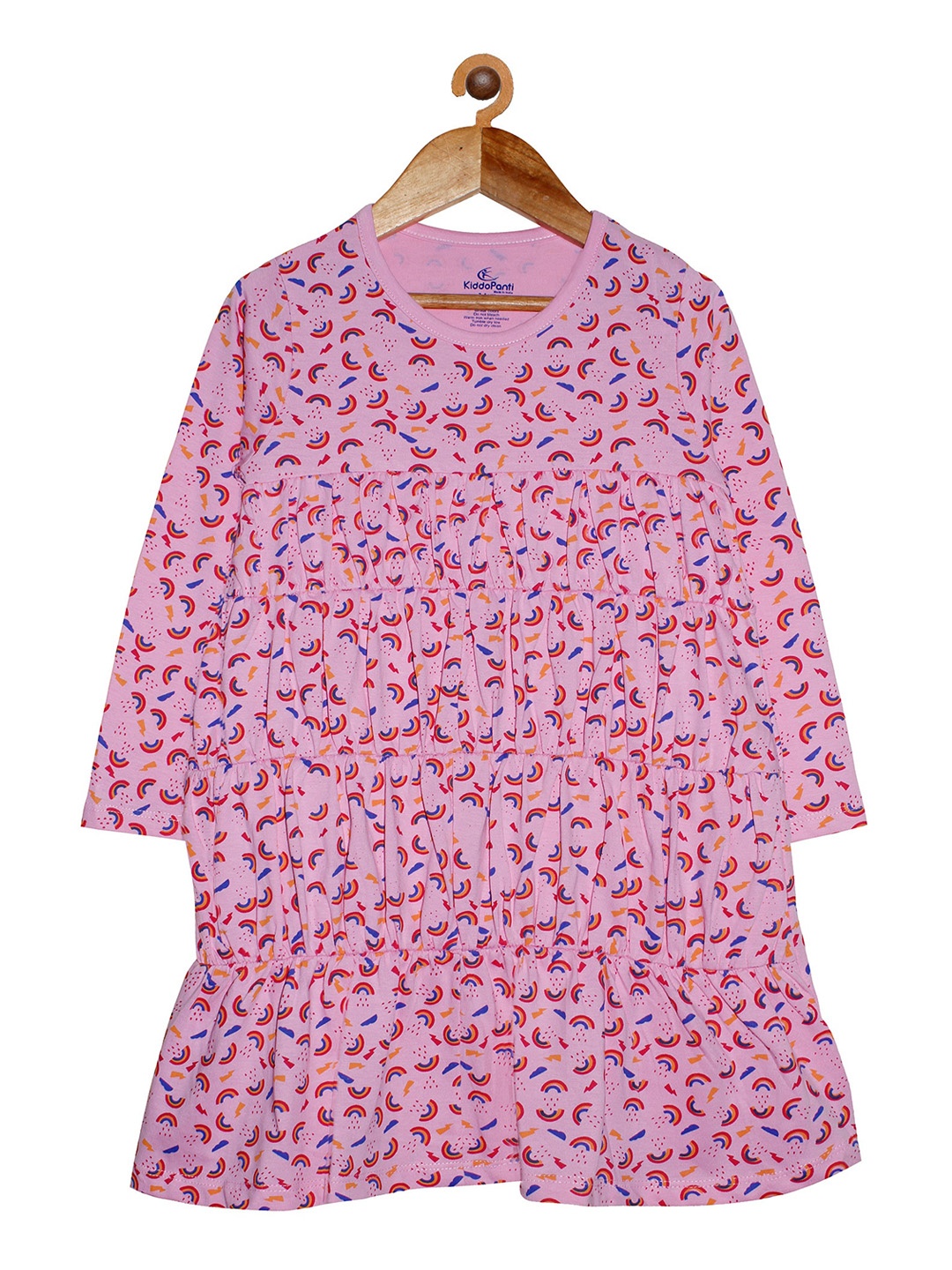 KiddoPanti Girls Pink Printed A-Line Dress