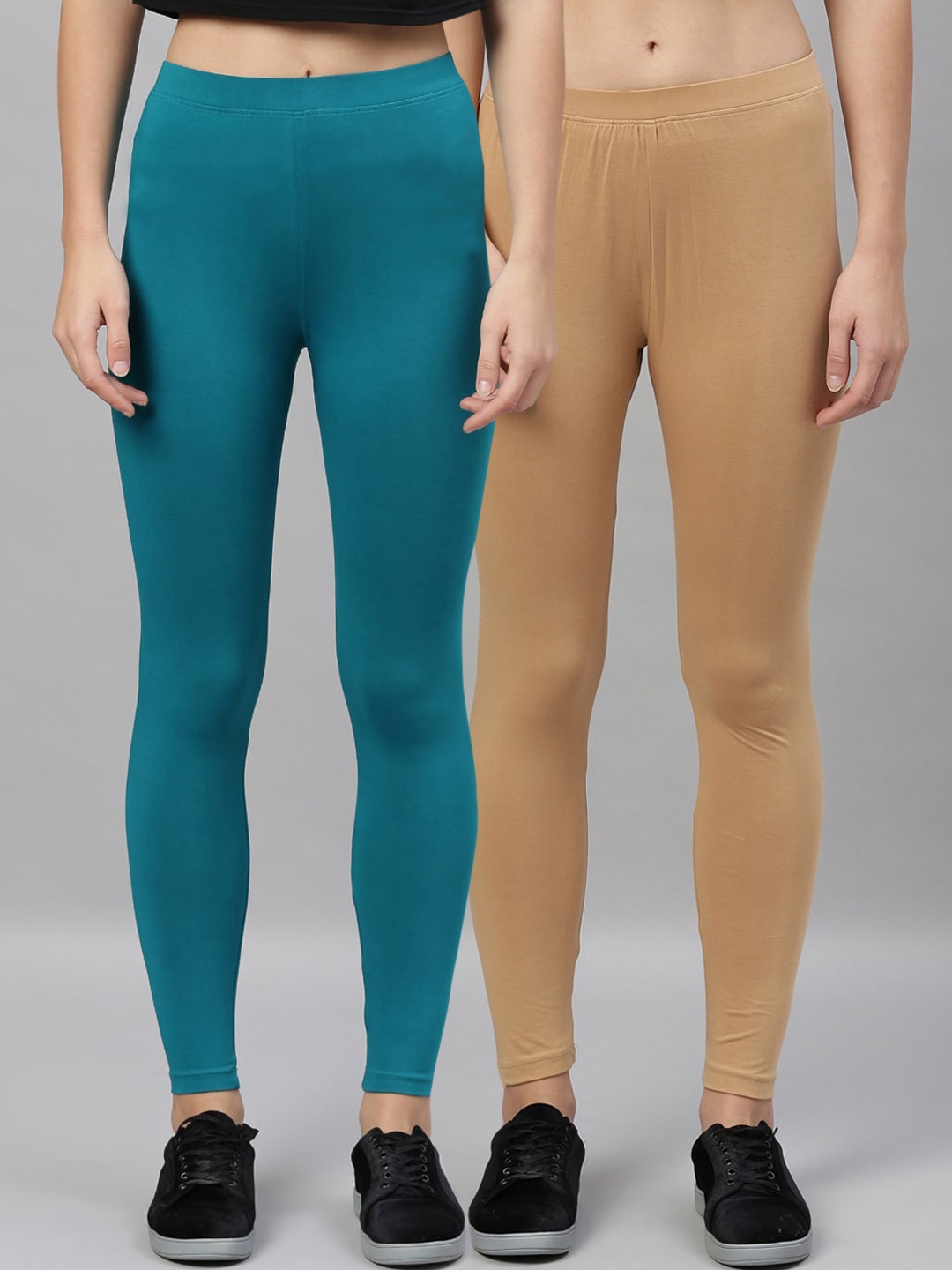 

Kryptic Women Pack Of 2 Solid Ankle-Length Leggings, Beige