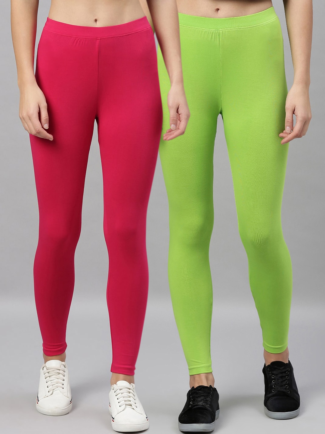 

Kryptic Women Pack Of 2 Solid Ankle-Length Leggings, Pink