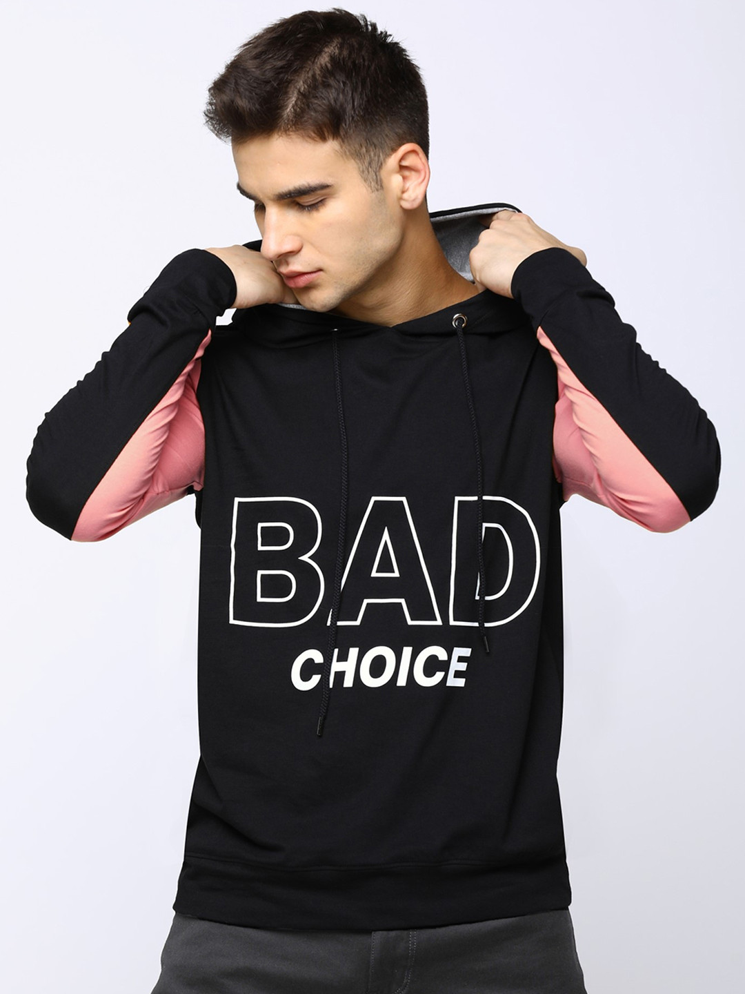 

Maniac Men Black Printed Hood Pure Cotton T-shirt