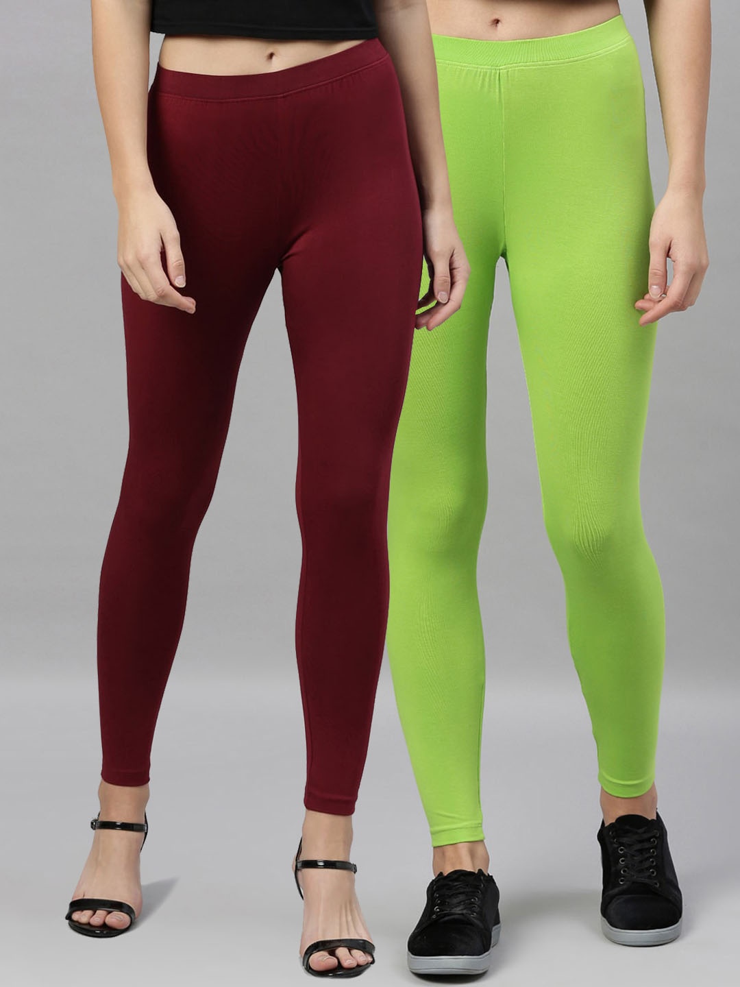 

Kryptic Women Pack Of 2 Solid Ankle-Length Leggings, Maroon
