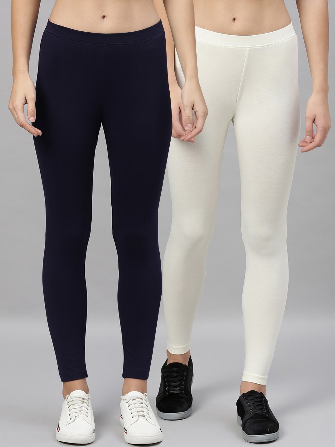 

Kryptic Women Pack Of 2 Navy Blue & White Solid Ankle-Length Leggings