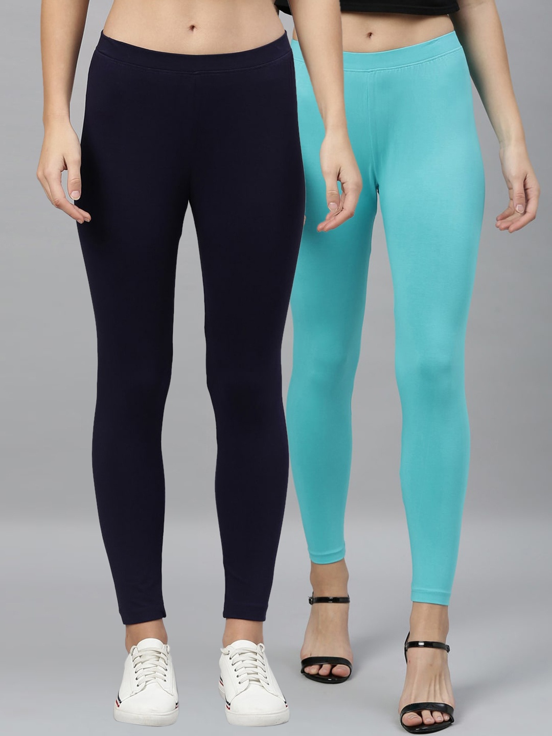 

Kryptic Women Pack Of 2 Navy Blue & Turquoise Blue Solid Ankle-Length Leggings