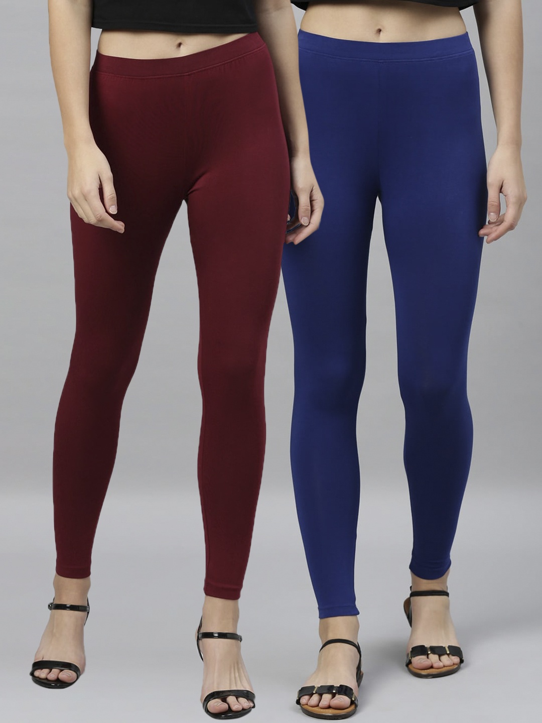 

Kryptic Women Pack Of 2 Solid Ankle-Length Leggings, Maroon