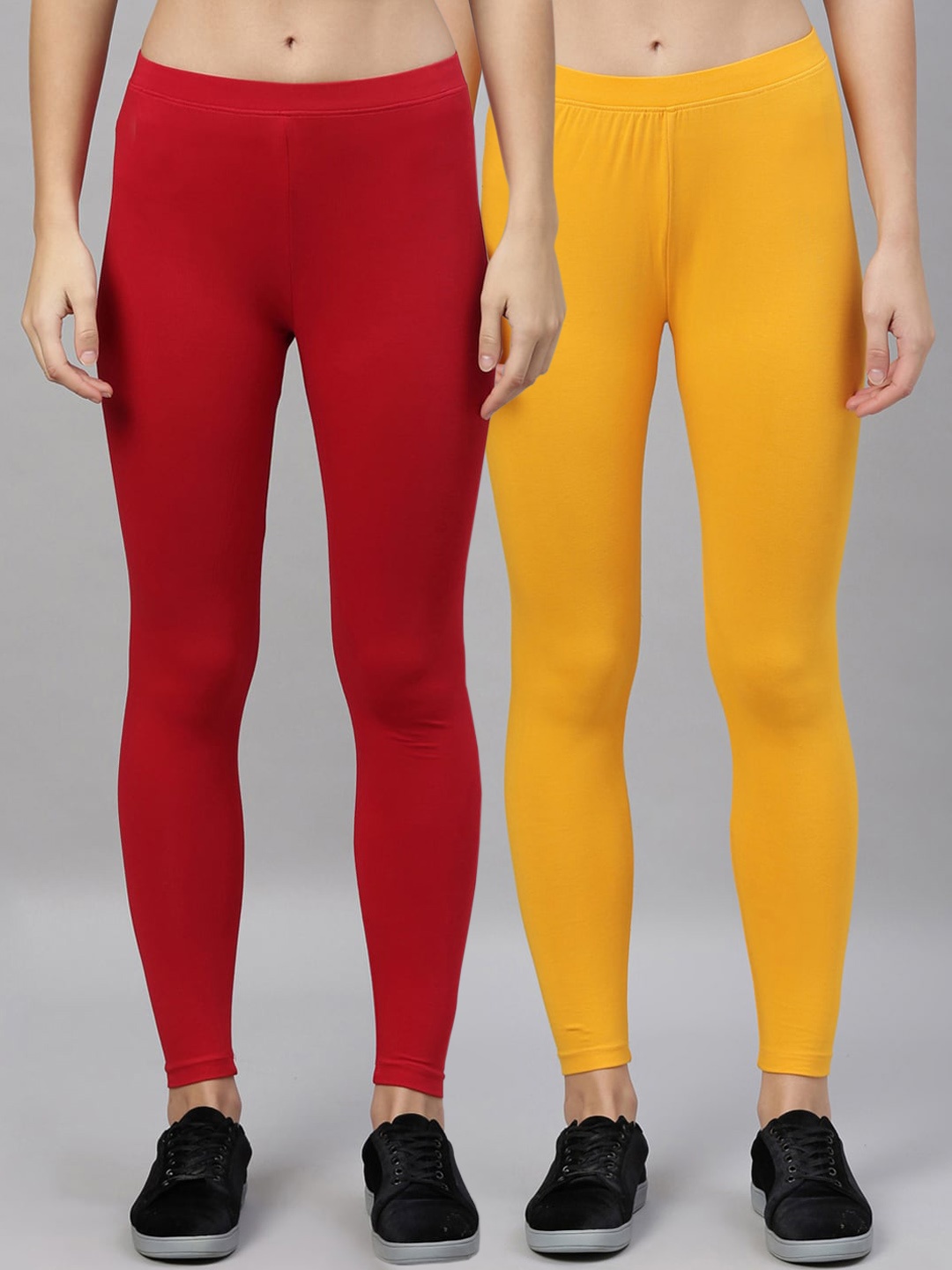 Kryptic Women Pack Of 2 Solid Ankle-Length Leggings, Yellow