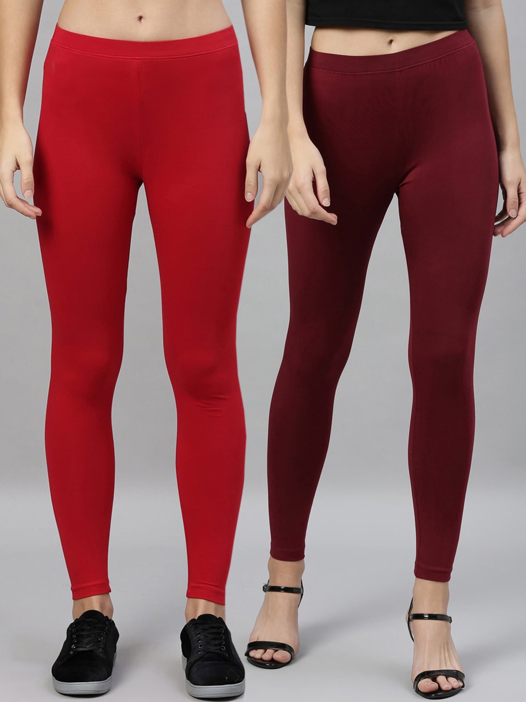 

Kryptic Women Pack Of 2 Solid Ankle-Length Leggings, Maroon