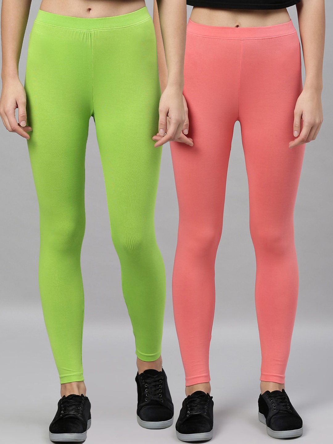 

Kryptic Women Pack Of 2 Solid Ankle-Length Leggings, Peach