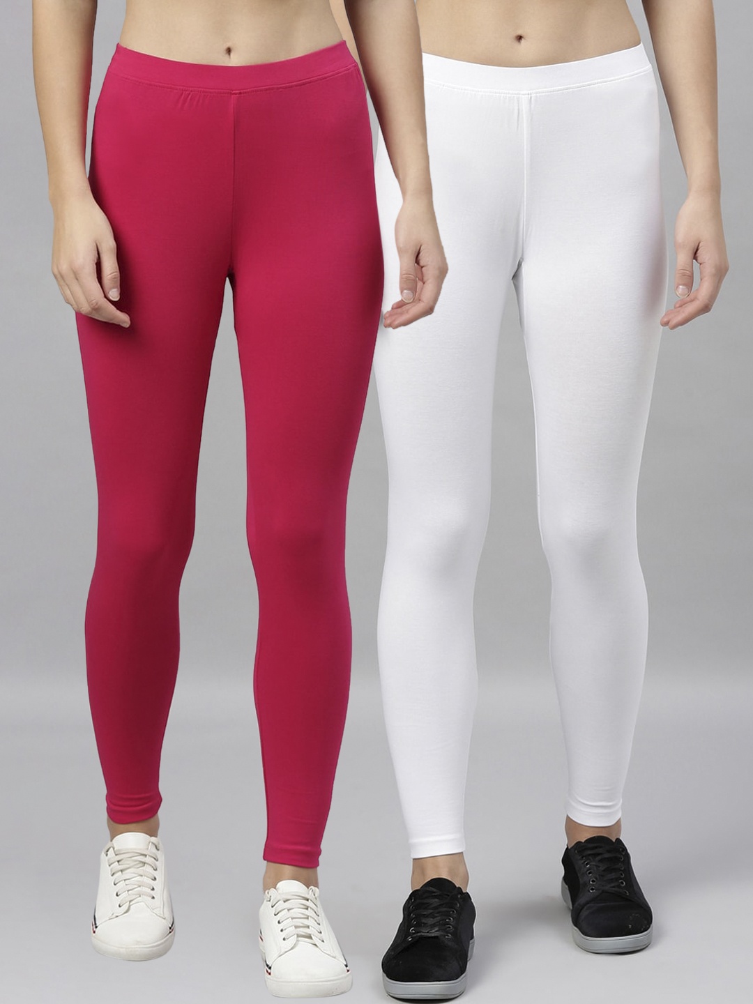 

Kryptic Women Pack Of 2 Solid Ankle-Length Leggings, Pink