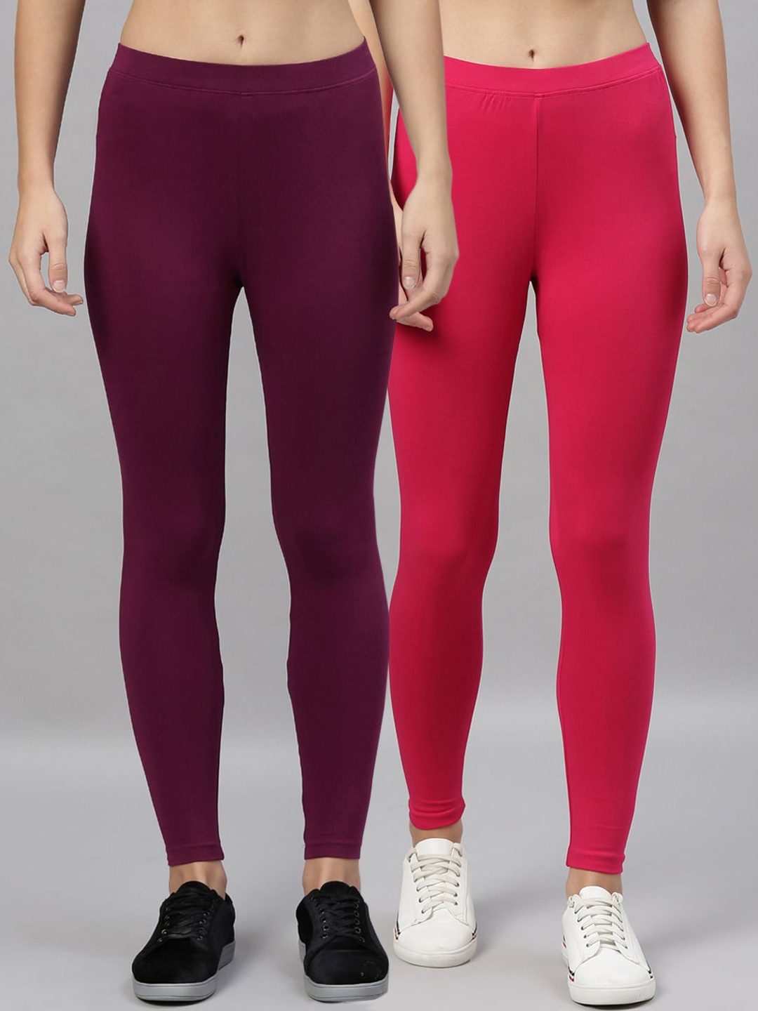 Kryptic Women Pack Of 2 Solid Ankle-Length Leggings, Pink