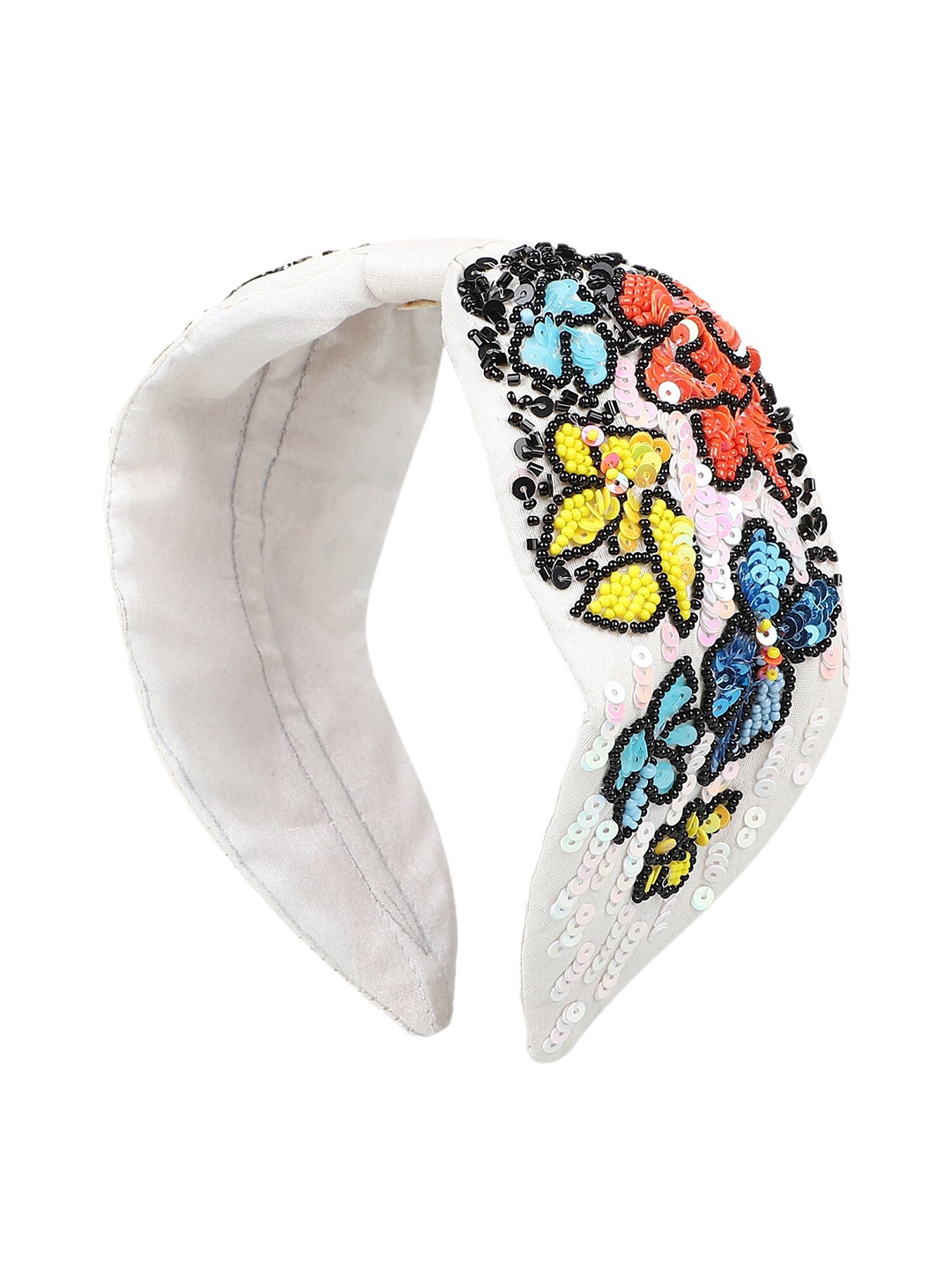 

Anekaant Women White Faux Silk Floral Sequinned Hairband