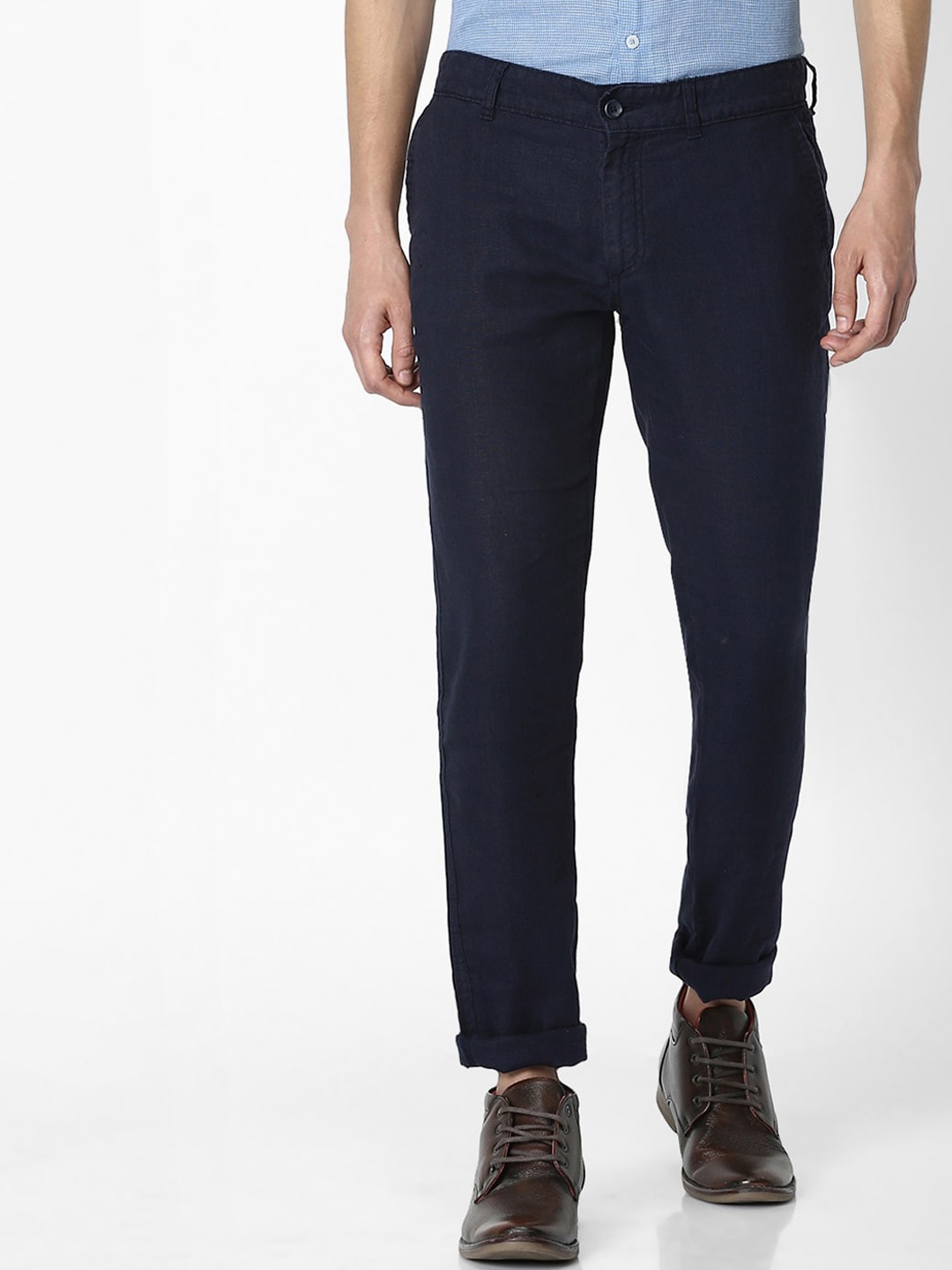 Celio Men Blue Slim Fit Solid Regular Trousers