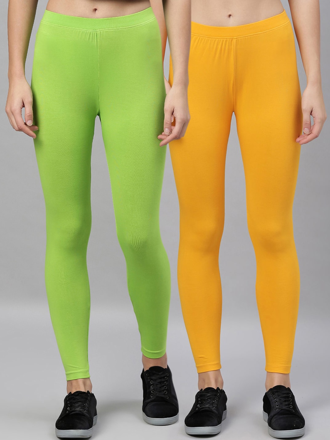 Kryptic Women Pack Of 2 Solid Ankle-Length Leggings, Yellow