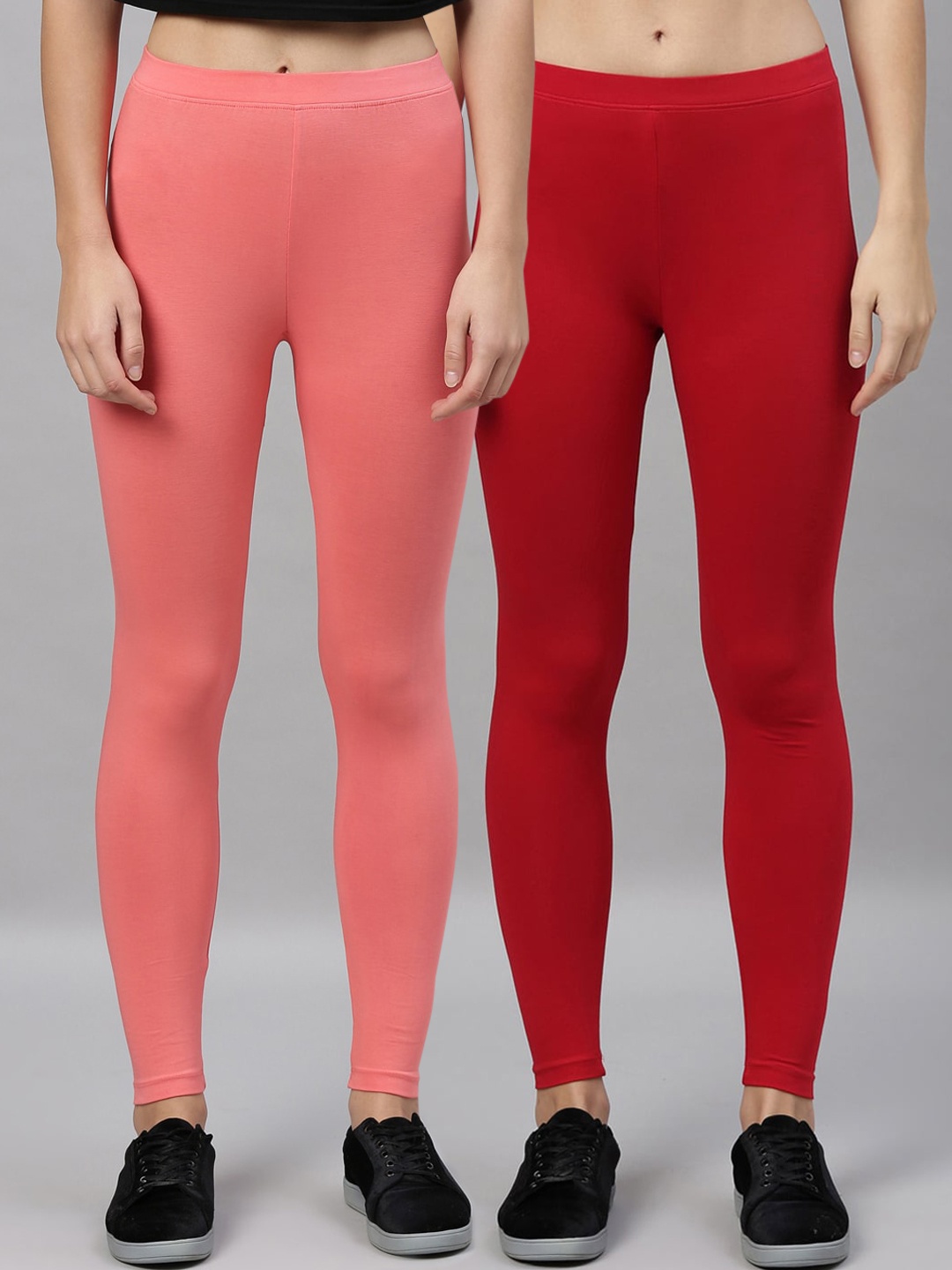 

Kryptic Women Pack Of 2 Solid Ankle-Length Leggings, Red
