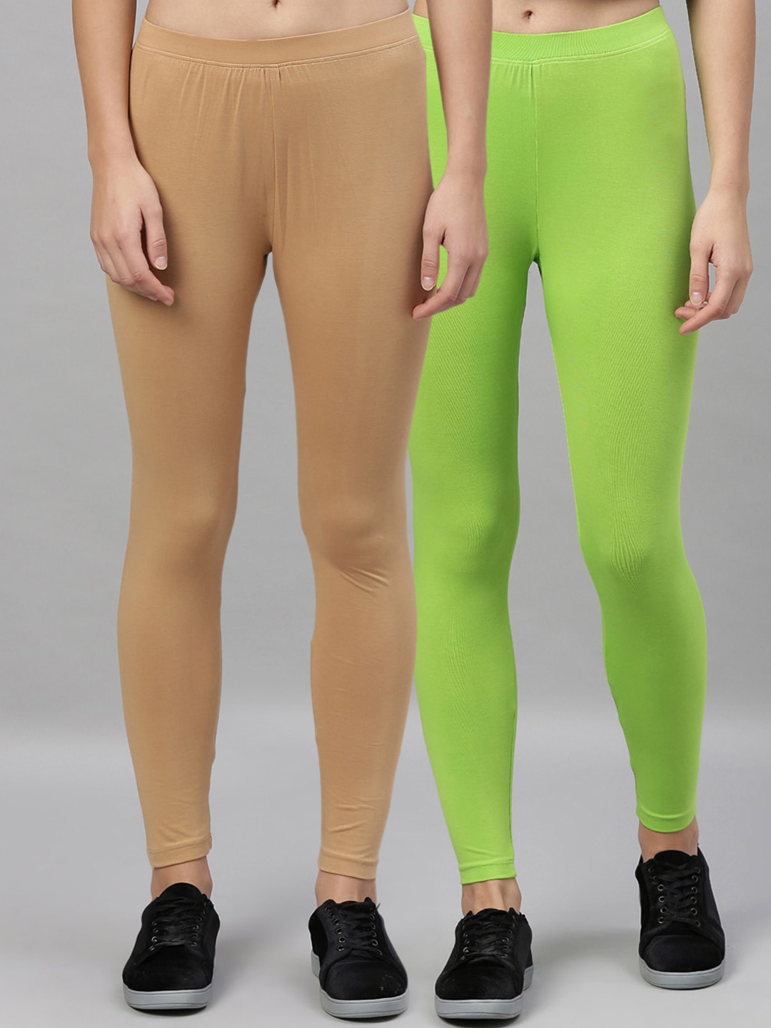 

Kryptic Women Pack Of 2 Solid Ankle-Length Leggings, Beige