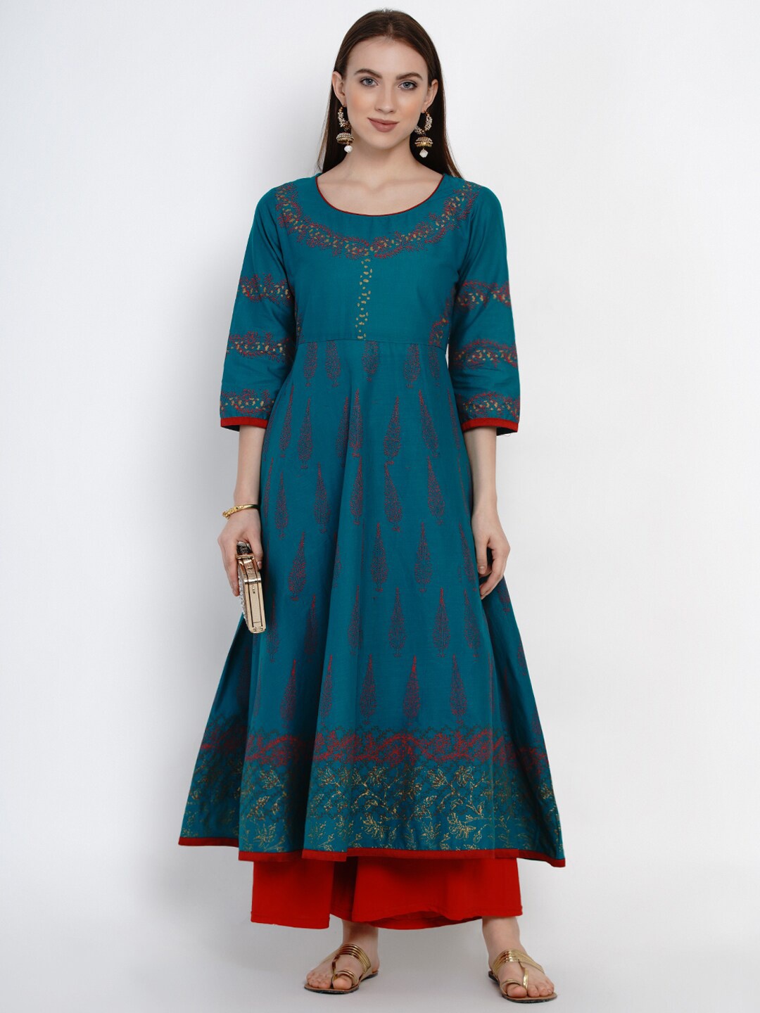 

Akshatani Women Turquoise Blue Printed Anarkali Kurta