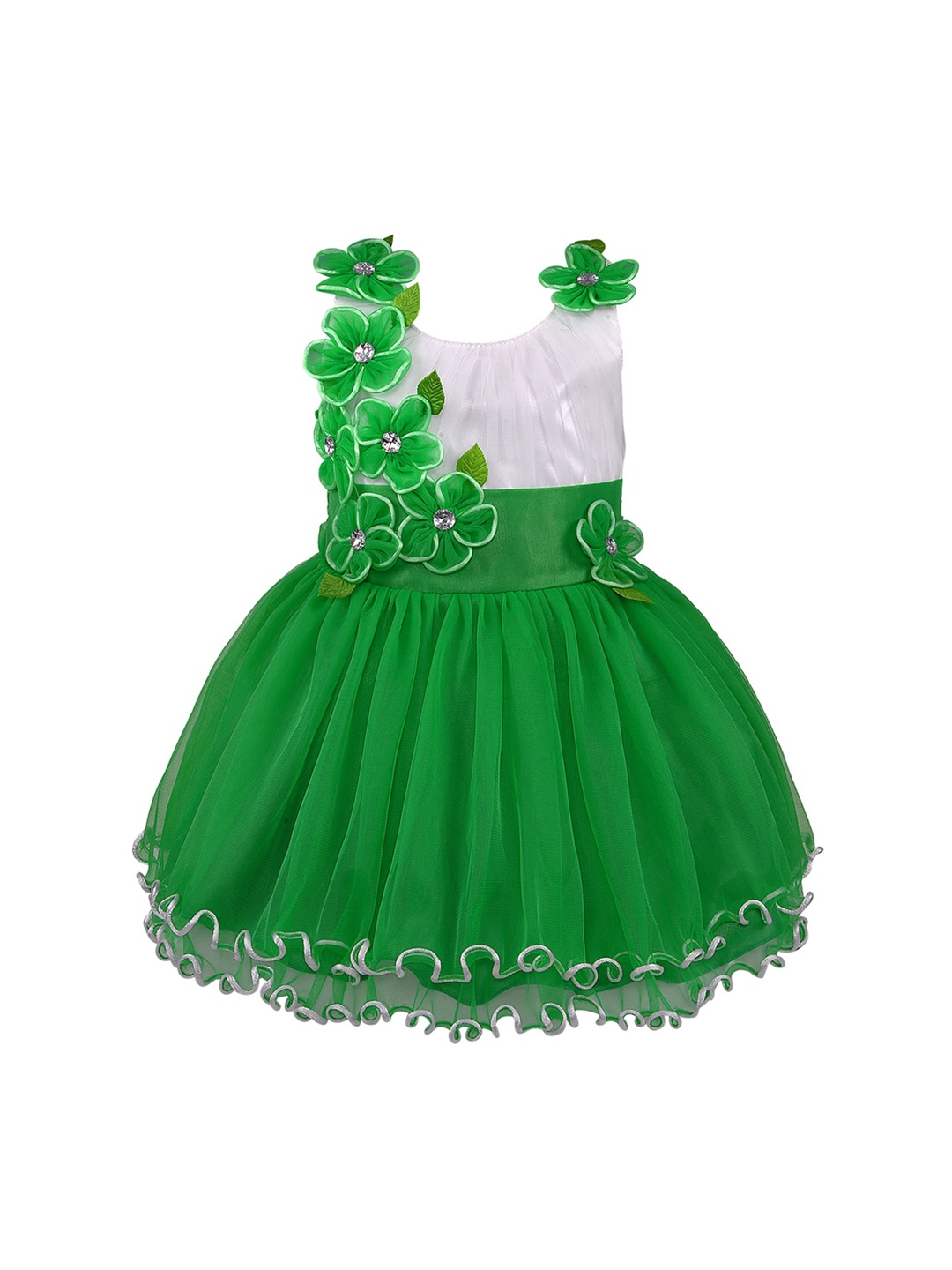 

Wish Karo Girls Green Printed Fit and Flare Dress