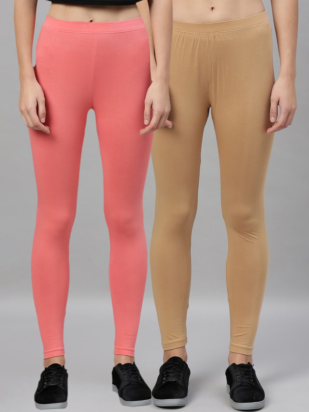 

Kryptic Women Pack Of 2 Solid Ankle-Length Leggings, Beige