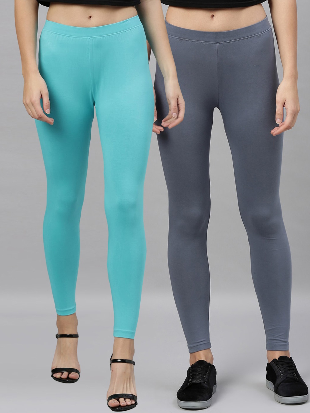 

Kryptic Women Pack Of 2 Solid Ankle-Length Leggings, Blue