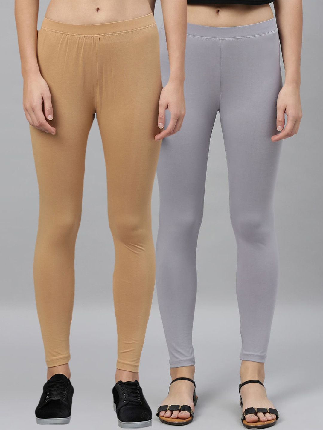 

Kryptic Women Pack Of 2 Solid Ankle-Length Leggings, Beige