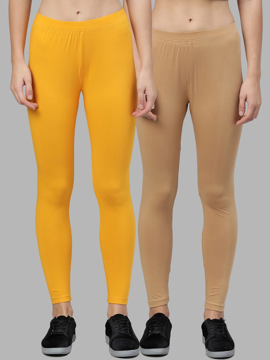 

Kryptic Women Pack Of 2 Solid Ankle-Length Leggings, Beige