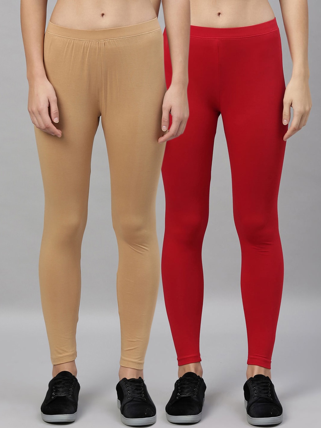 

Kryptic Women Pack Of 2 Solid Ankle-Length Leggings, Beige