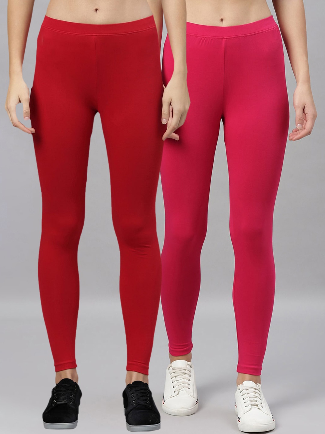 

Kryptic Women Pack Of 2 Solid Ankle-Length Leggings, Red