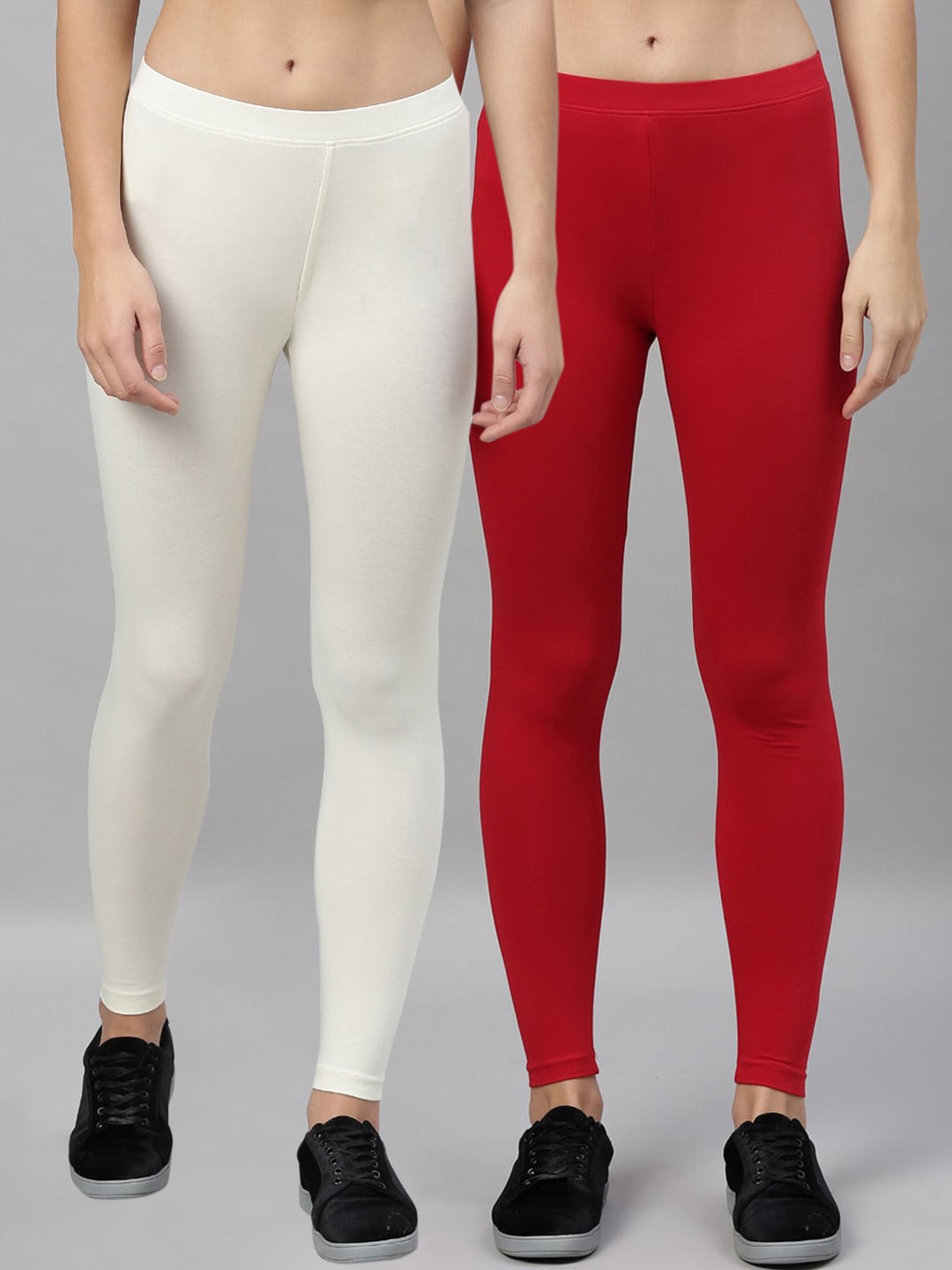 

Kryptic Women Pack Of 2 Solid Ankle-Length Leggings, Red