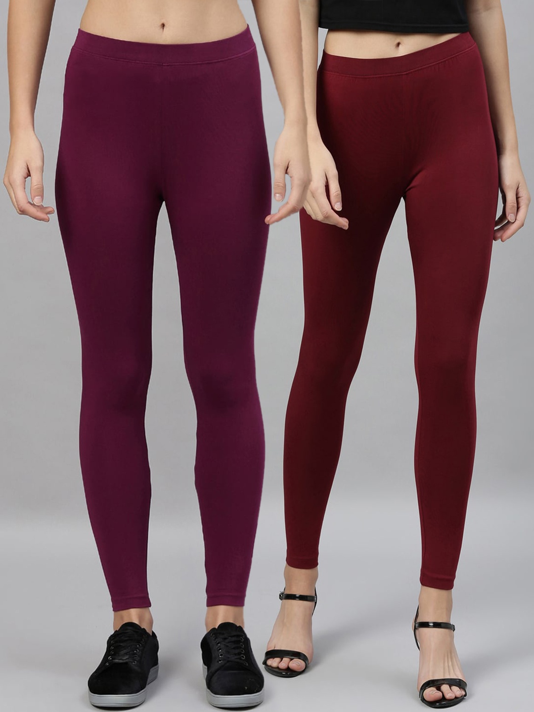 

Kryptic Women Pack Of 2 Maroon & Burgundy Solid Ankle-Length Leggings