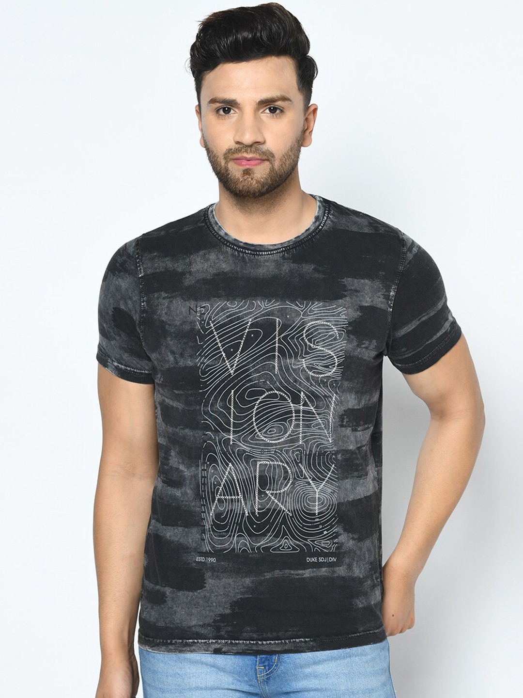 

Duke Men Black Printed Round Neck T-shirt