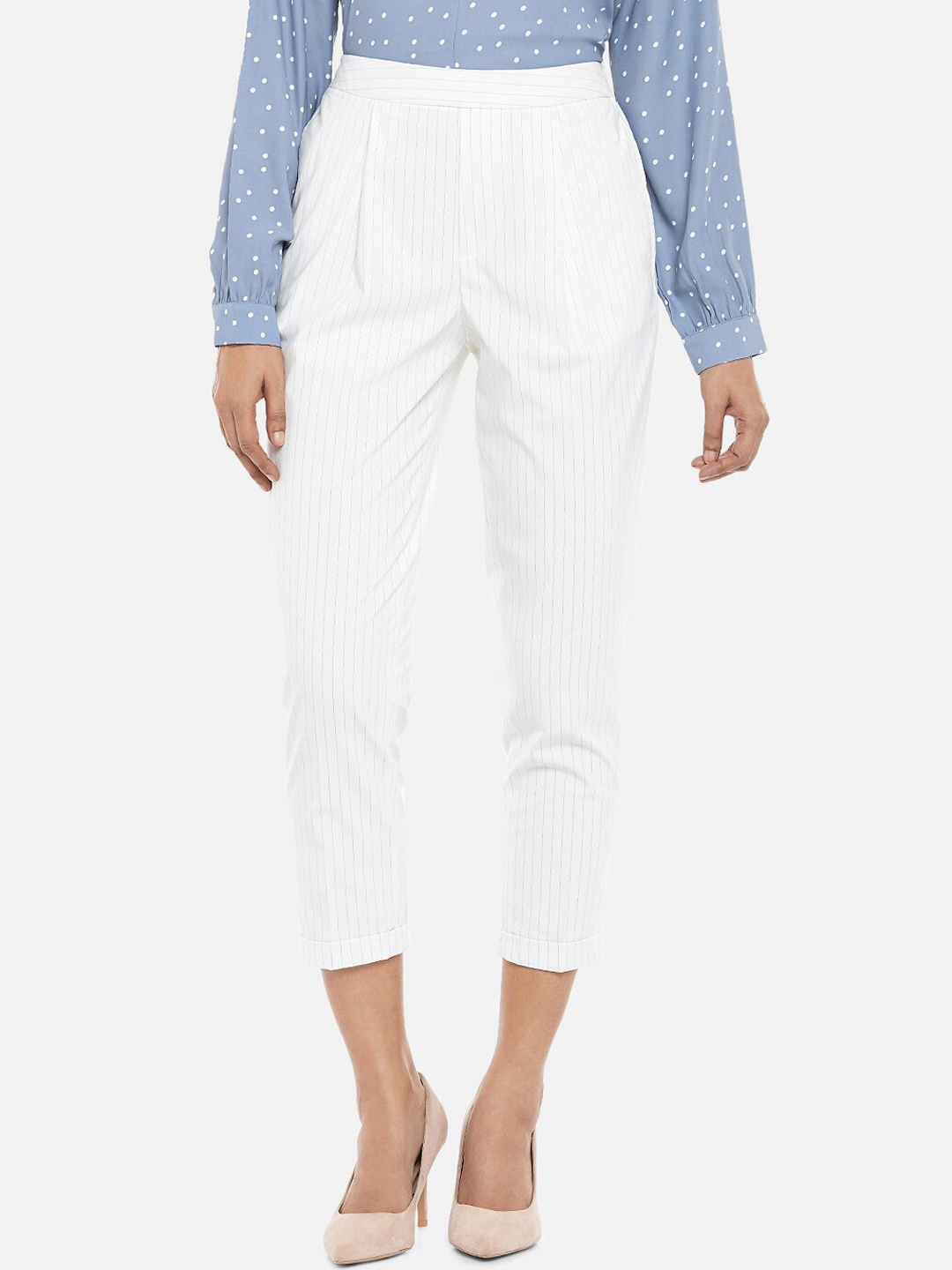 

Annabelle by Pantaloons Women White & Black Striped Culottes
