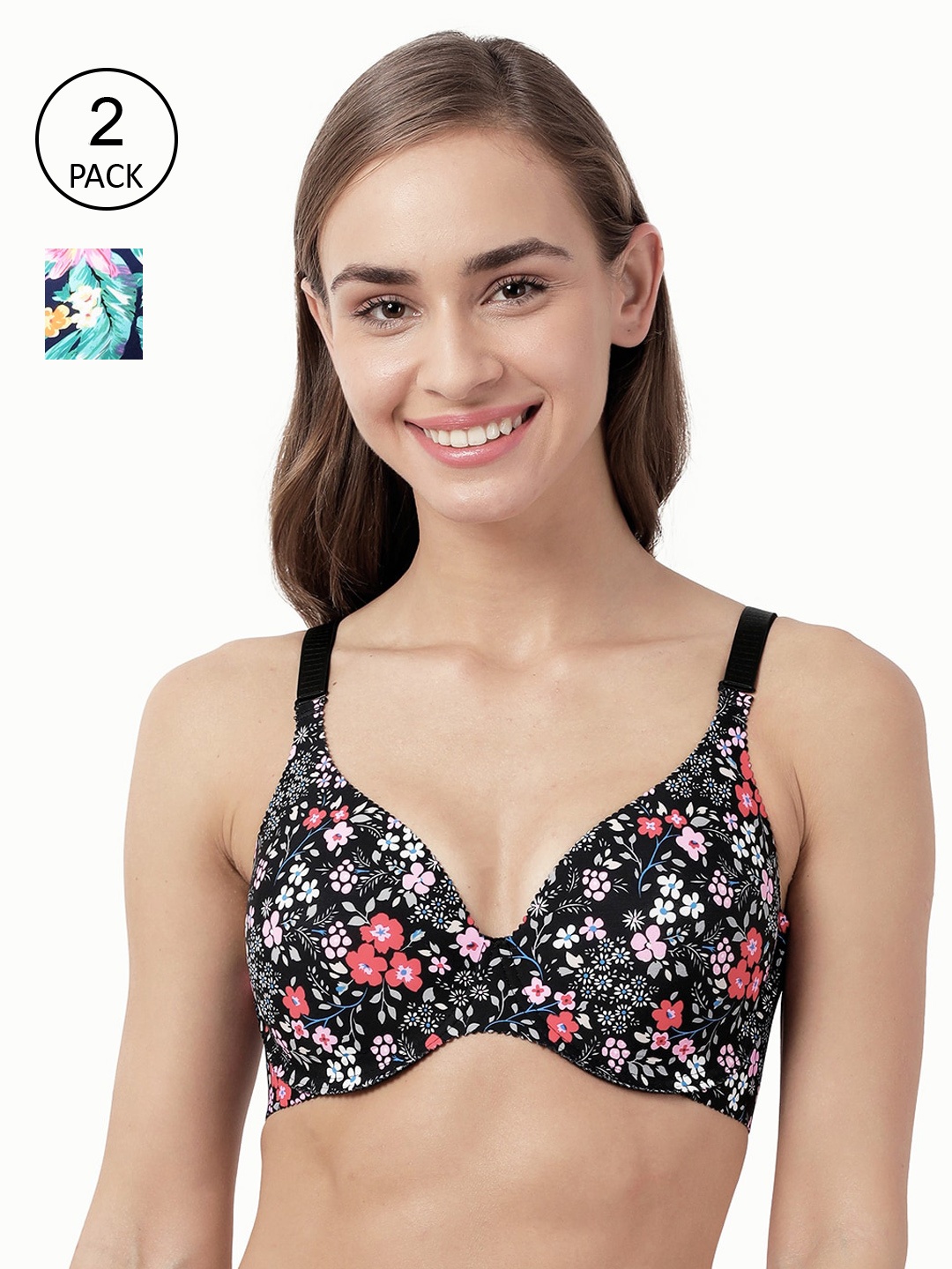 

shyaway Multicoloured Set of 2 Printed Underwired Lightly Padded Everyday Bra shy-com-35, Multi