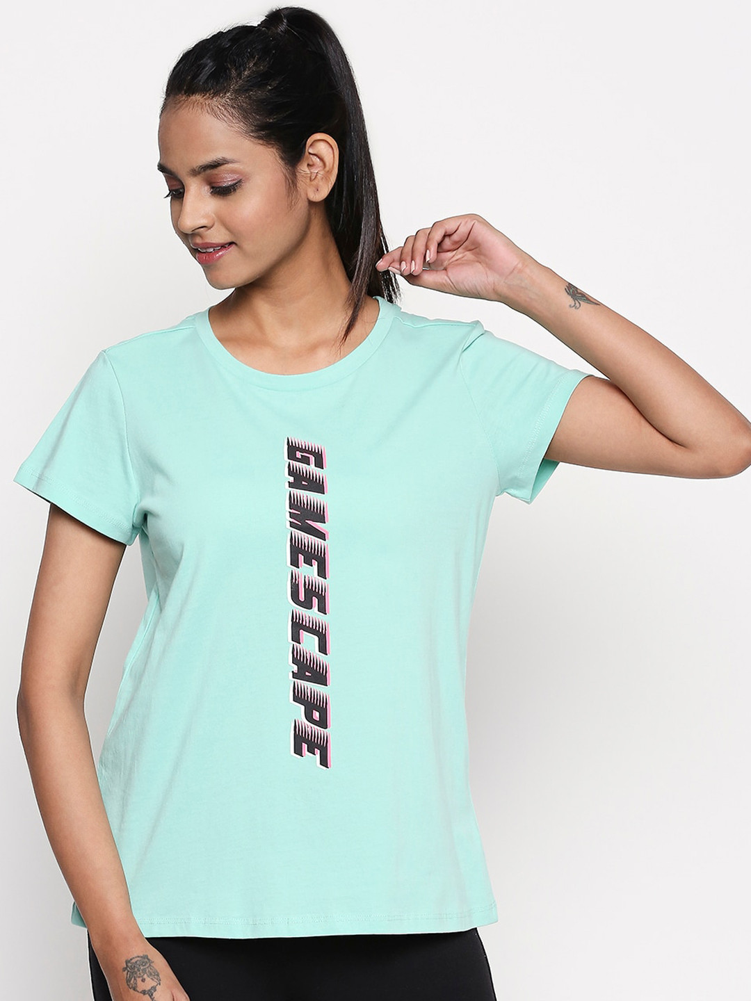 

Ajile by Pantaloons Women Aqua Blue Printed Top