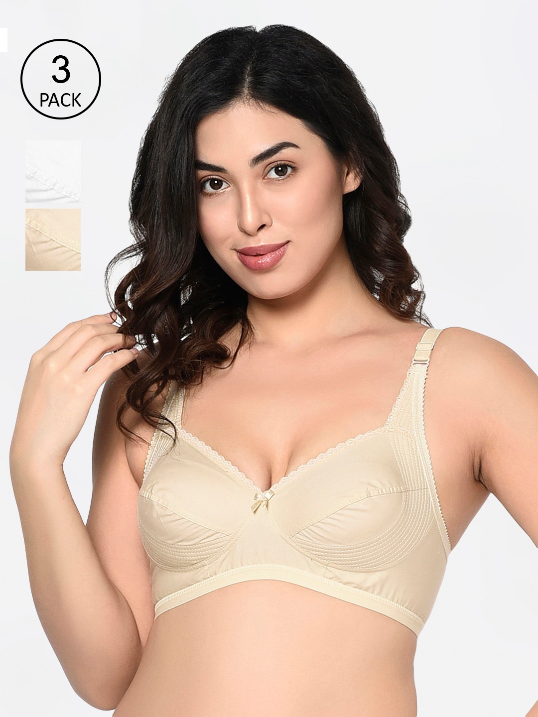 

Bodycare Pack Of 3 Solid Non-Wired Non Padded Everyday Bras 6592SWS-3PCS, Beige