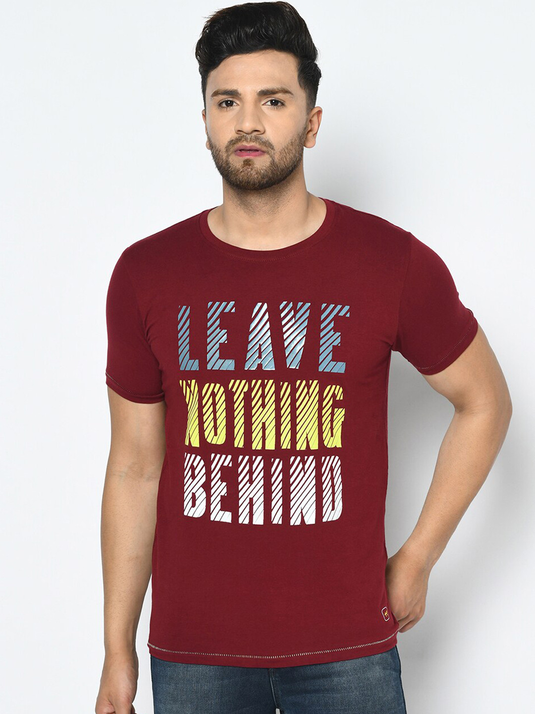 

Duke Men Red Printed Round Neck T-shirt
