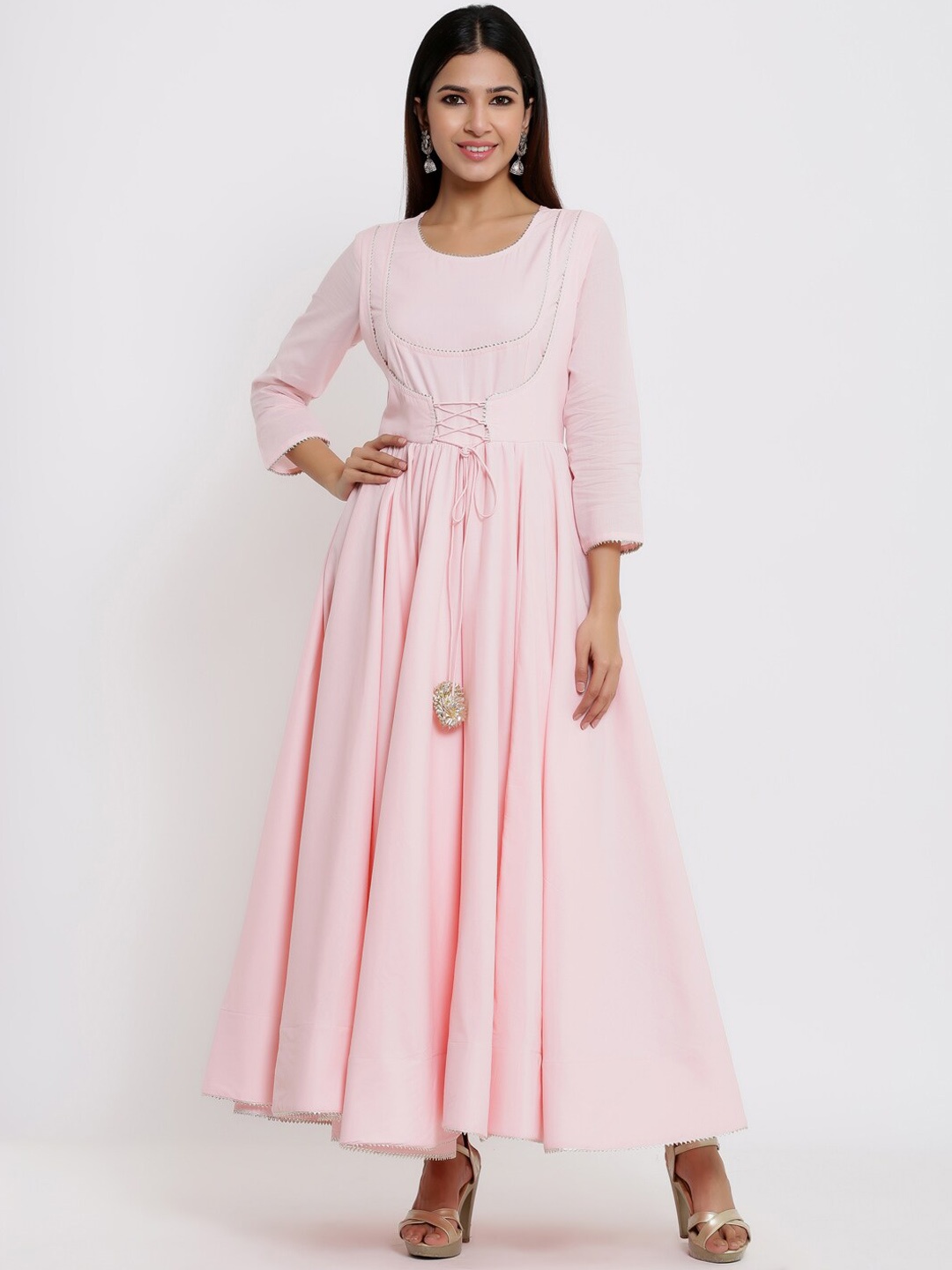 

Indian Virasat Women Pink Self Design Maxi Dress