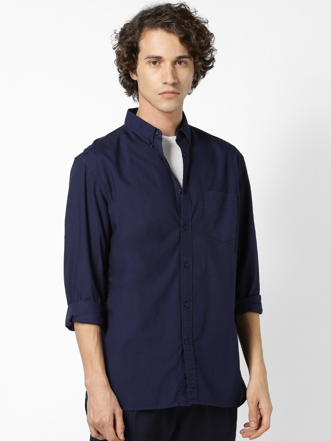 

Celio Men Navy Blue Regular Fit Solid Casual Shirt