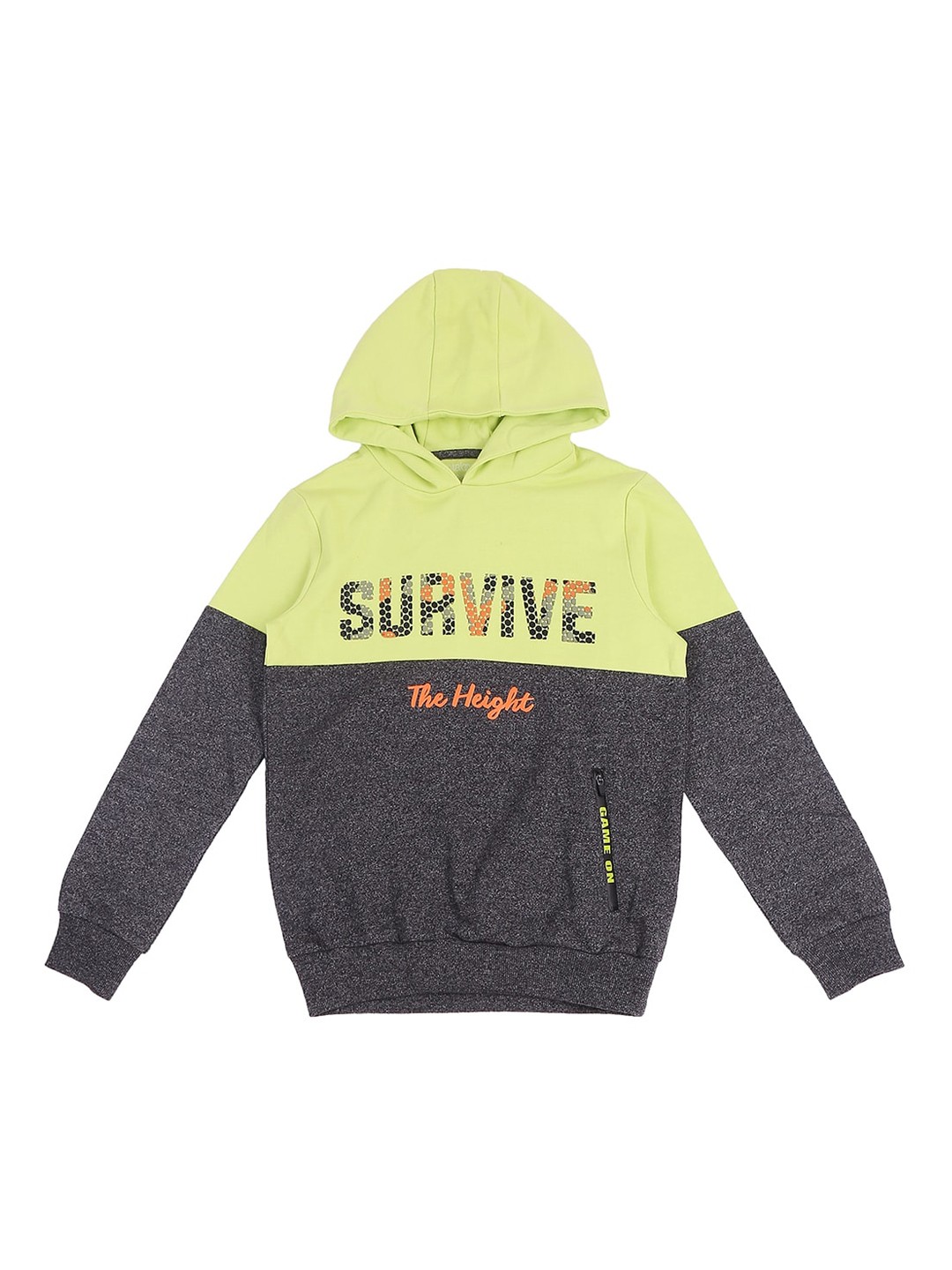 

Pantaloons Junior Boys Lime Green & Grey Printed Hooded Sweatshirt
