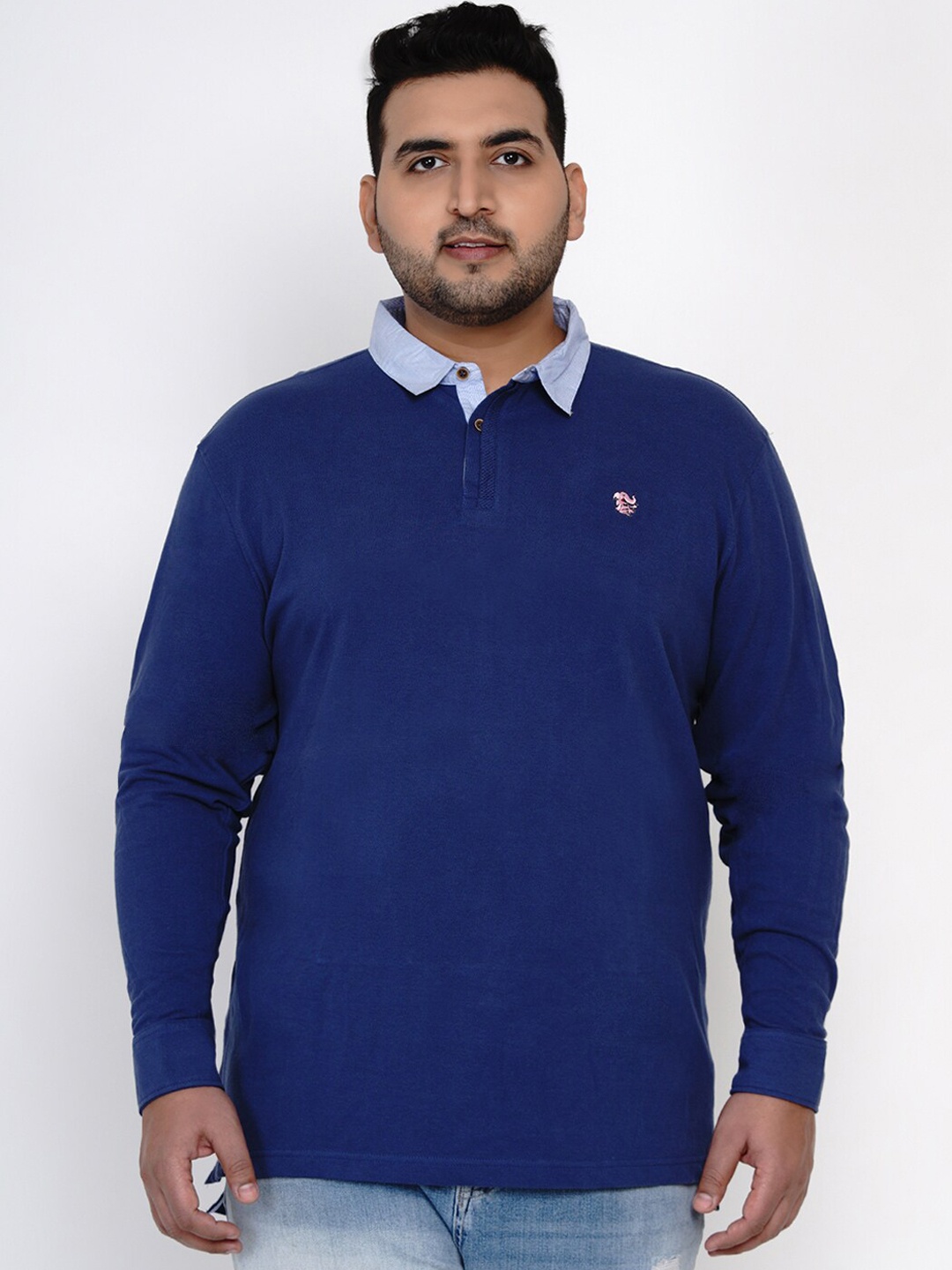

Santonio Men Blue Solid Polo Collar Cotton T-shirt