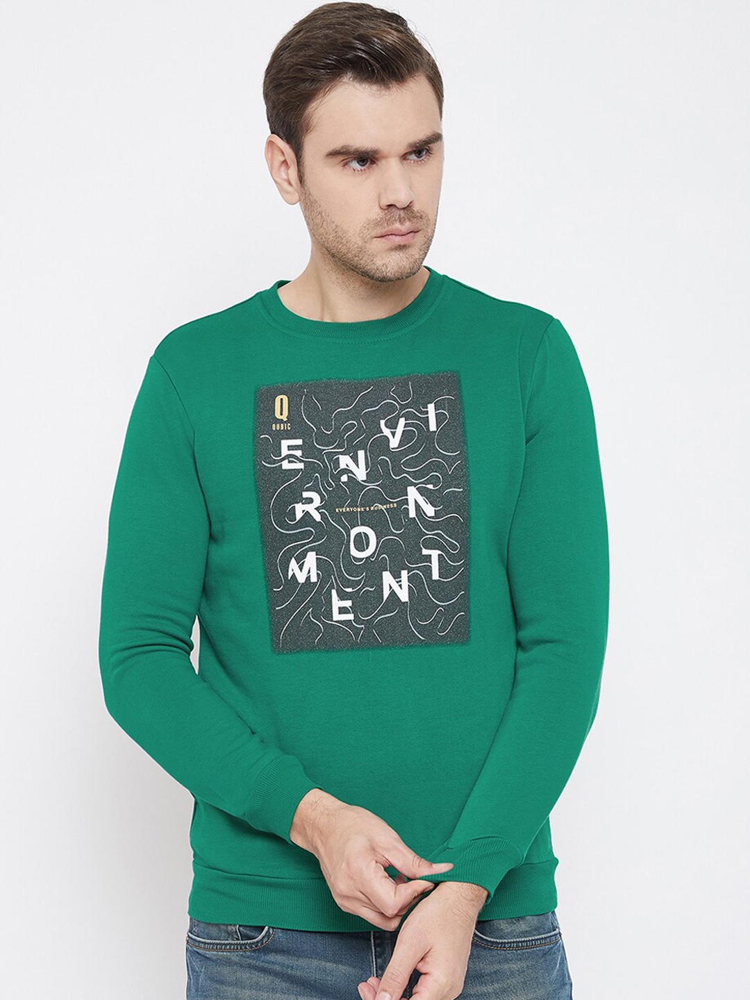 

QUBIC Men Green Printed Sweatshirt