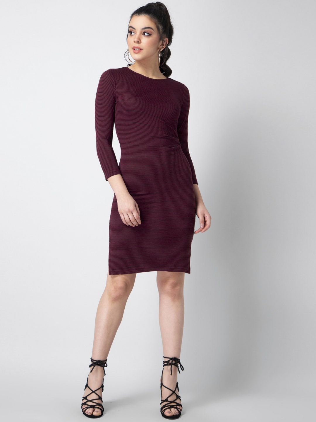 FabAlley Women Maroon Solid Bodycon Dress