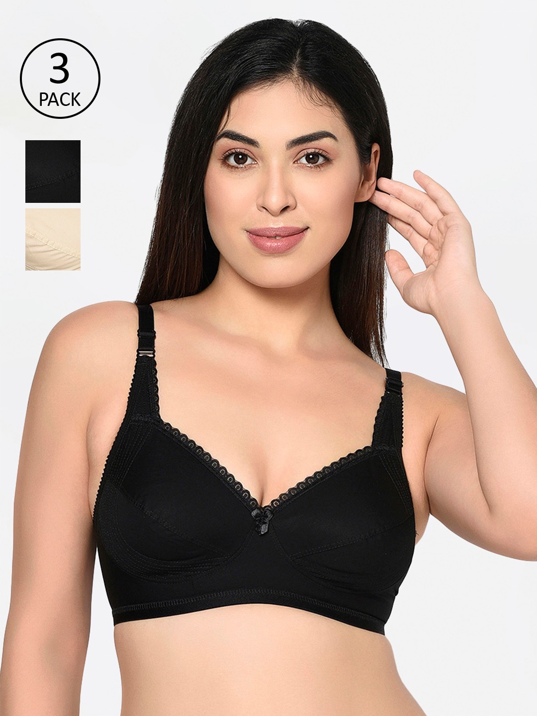 

Bodycare Beige & Black Solid Non-Wired Non Padded Everyday Bra