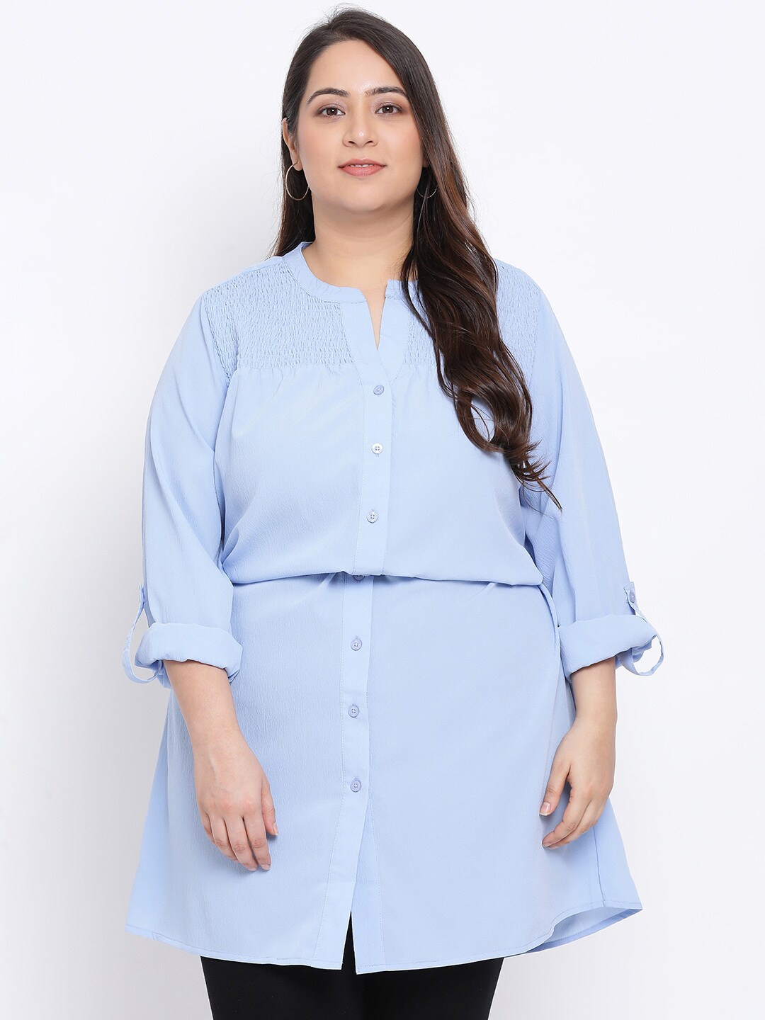 

Oxolloxo Women Plus Size Blue Solid Tunic