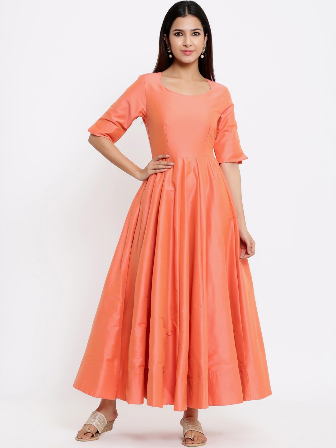 

Indian Virasat Women Orange Solid Maxi Dress